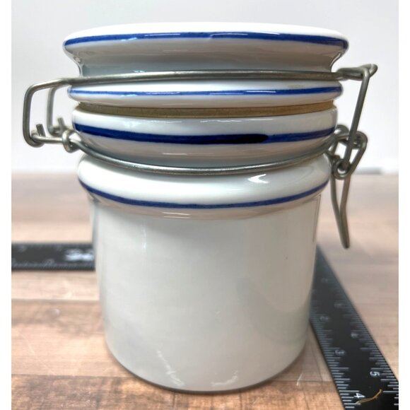Ceramic Storage Jar With Blue Windmill Design & Clamp Lid - Picture 3 of 5